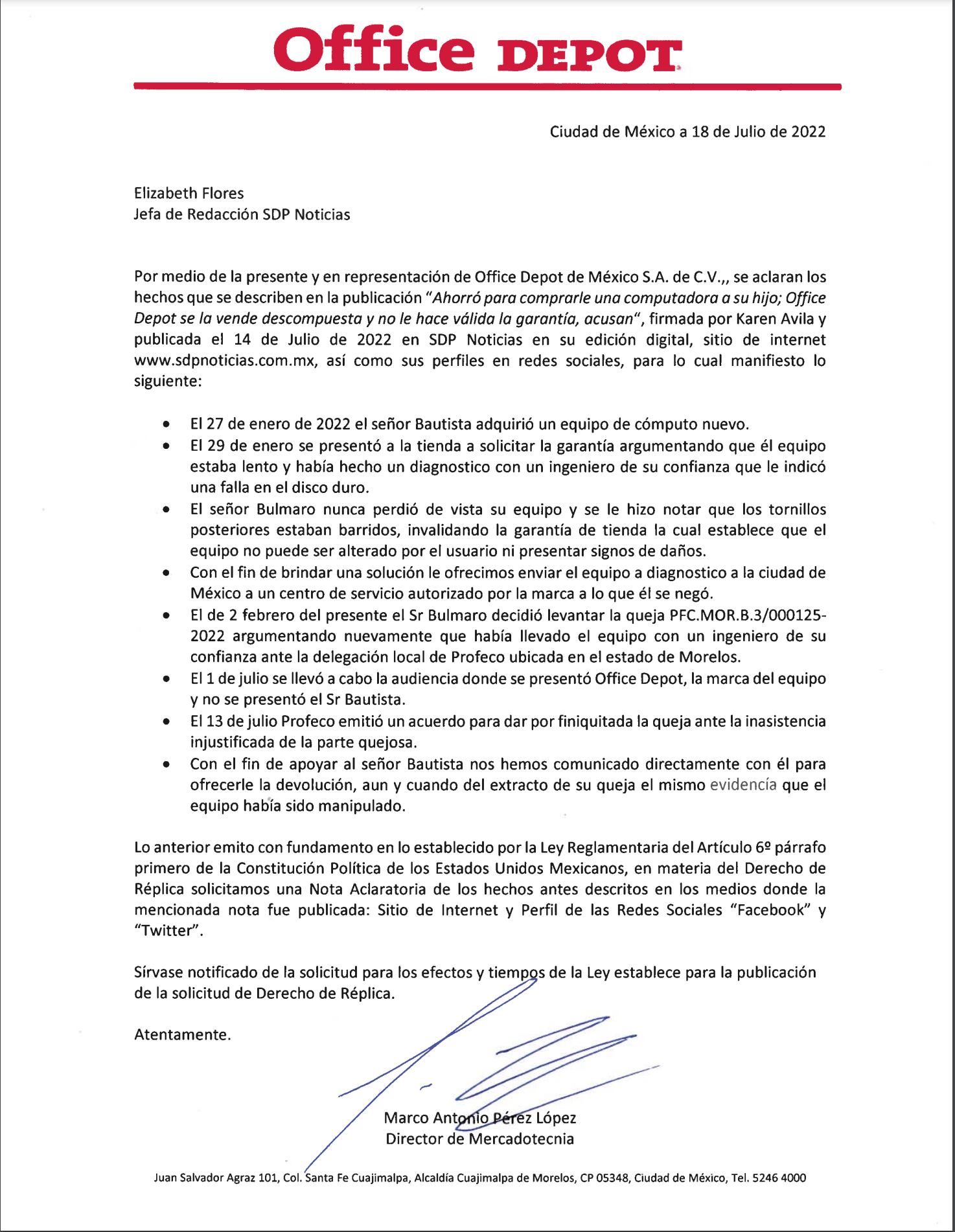 Office Depot: Caso Bulmaro Bautista fue finiquitado por Profeco porque él  no se presentó a la audiencia