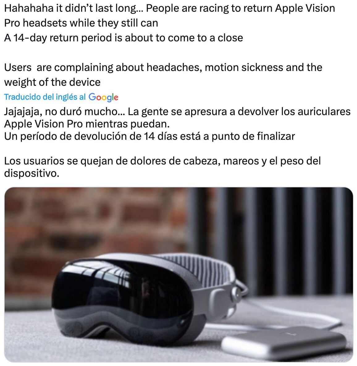 Muchos usuarios están devolviendo las gafas Apple Vision Pro por