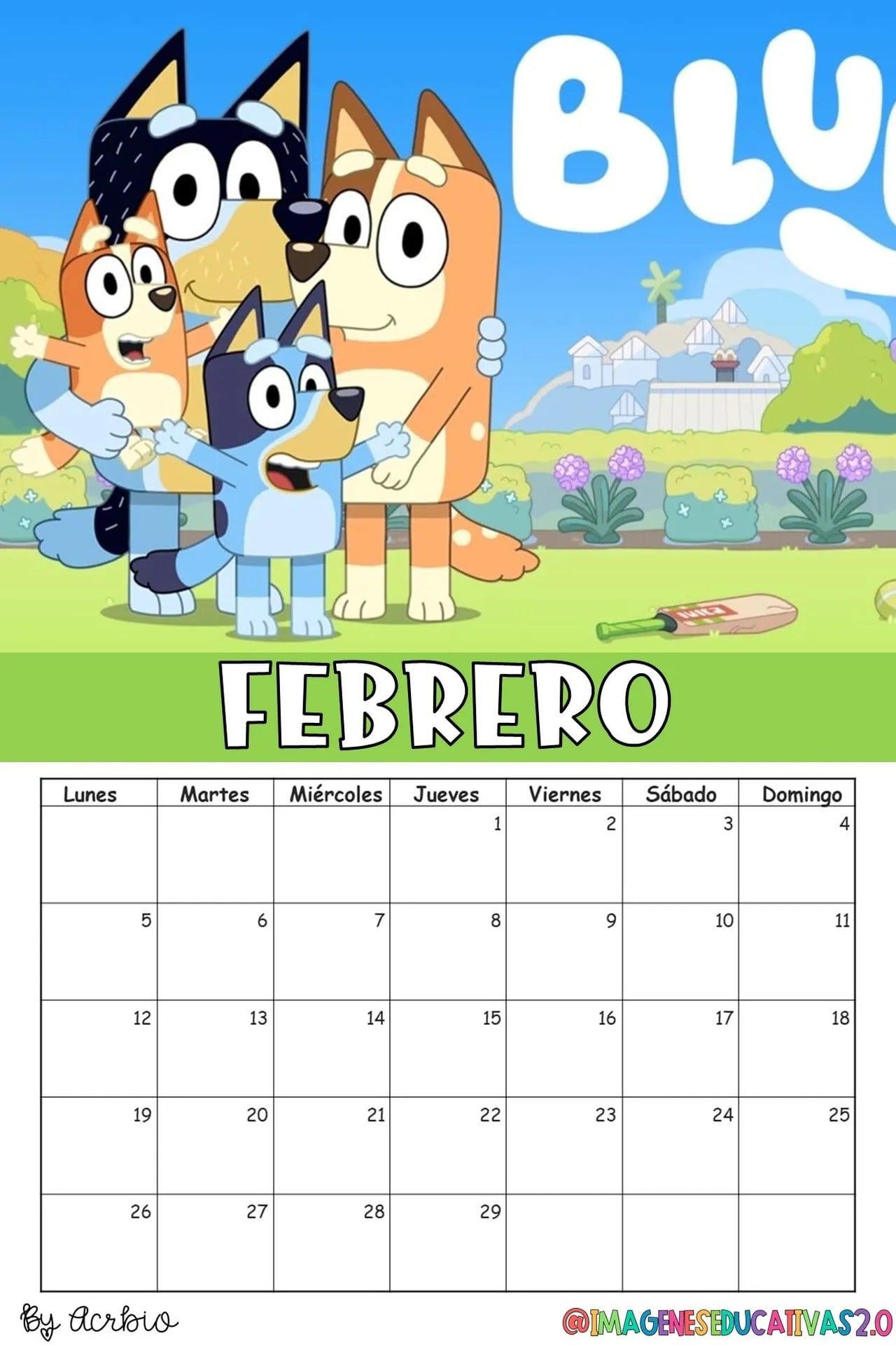 Calendario de Bluey 2024 Plantilla para editar e imprimir