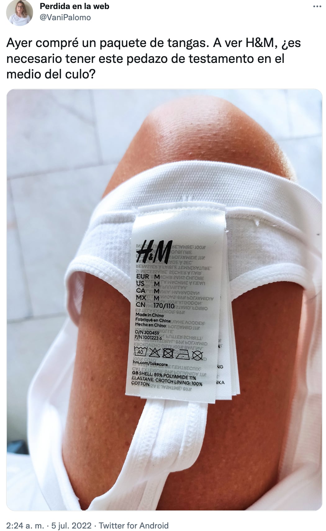 Litoral Hacer región Reclamó a H&M por las etiquetas en una tanga y se armó el hilo de marcas  que generan desperdicio
