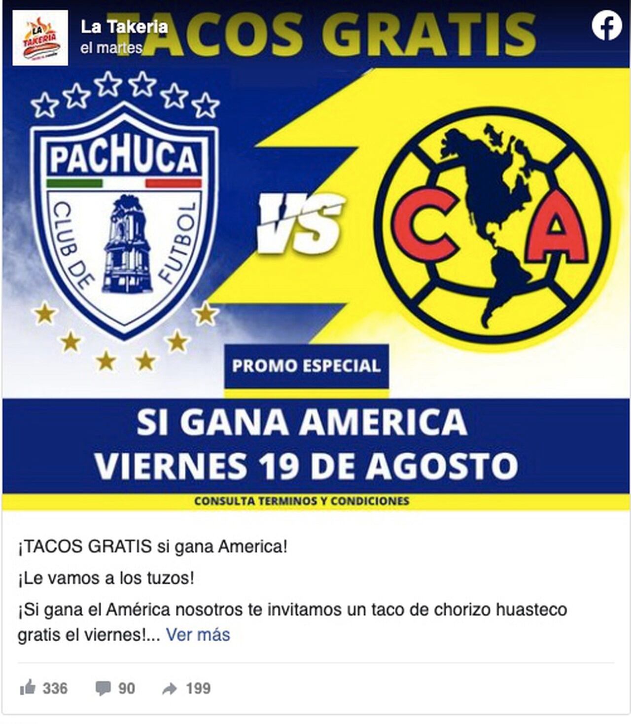 Taquería lanza promoción si el Club América le gana al CF Pachuca