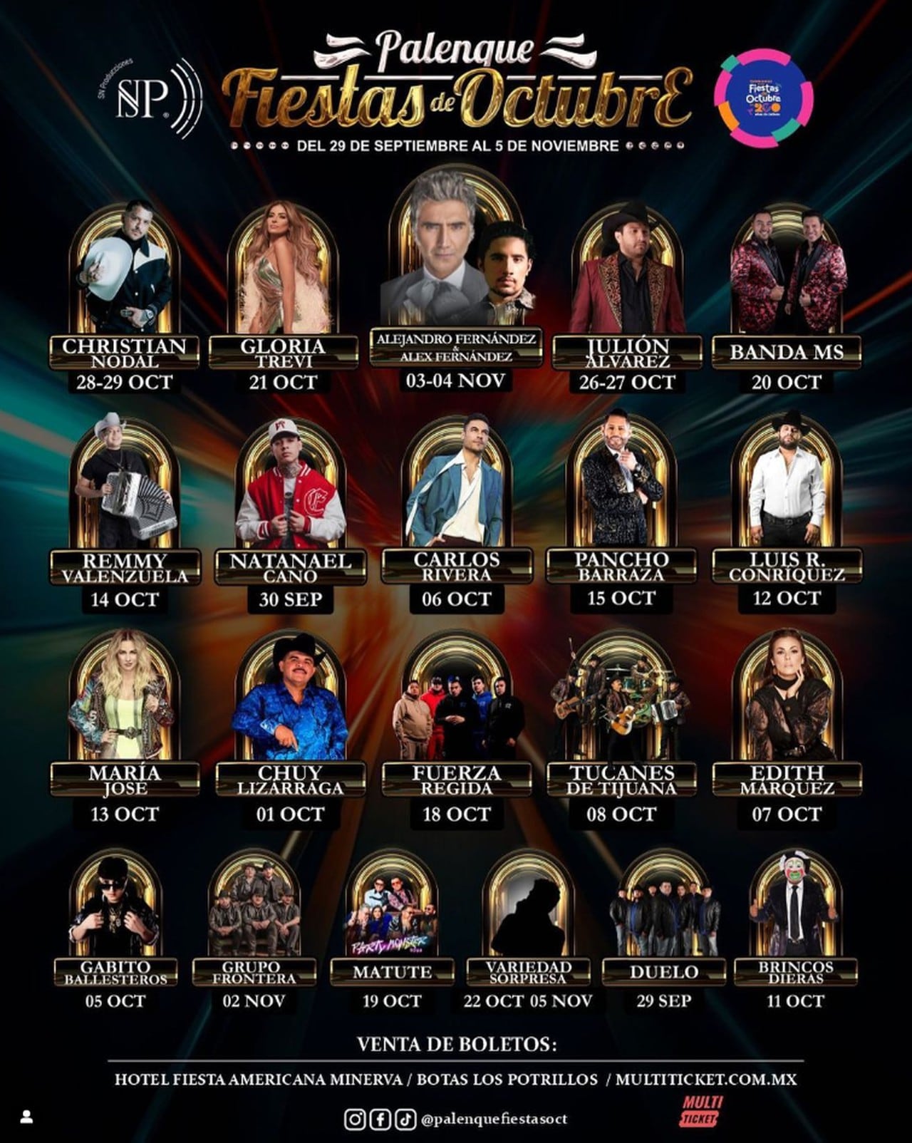 Palenque Fiestas de Octubre 2023 Cartel completo por día incluye a