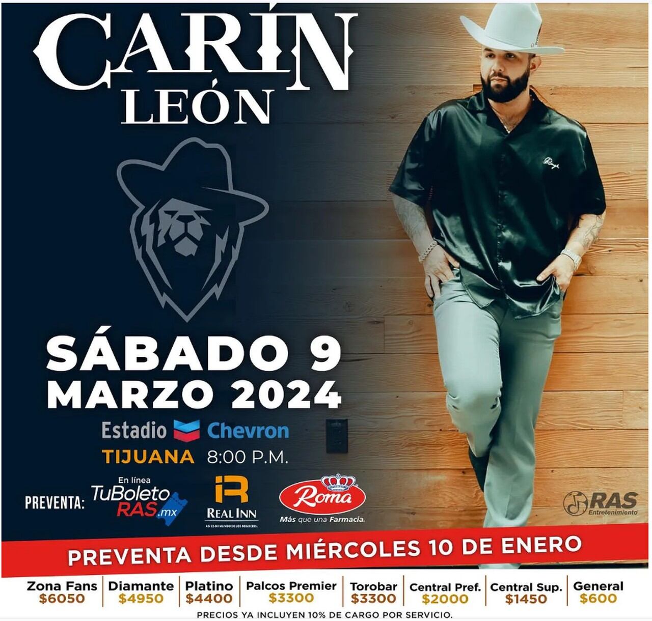 Carín León en concierto Precio de boletos para verlo en Tijuana