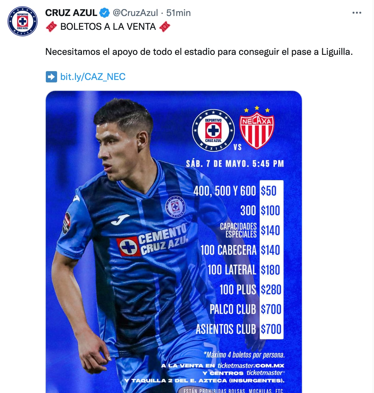 Cruz Azul, en desesperación para el repechaje; pone a 50 pesos los boletos