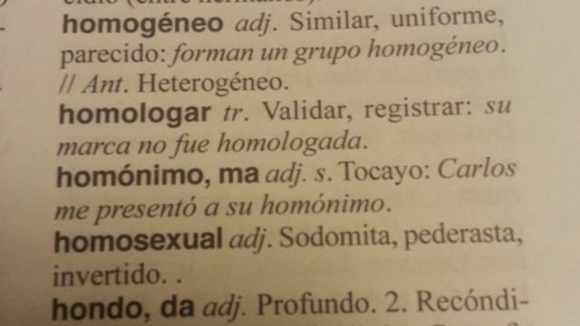 Definición de "homosexual" en el diccionario de Zig Zag