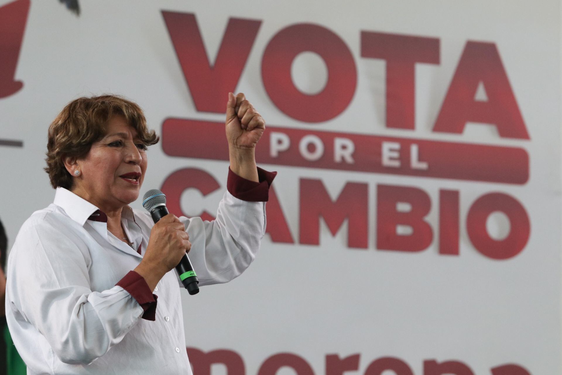 Delfina Gómez candidata de morena para la gobernatura del Estado de México encabezó evento de campaña en Jilotzingo.
