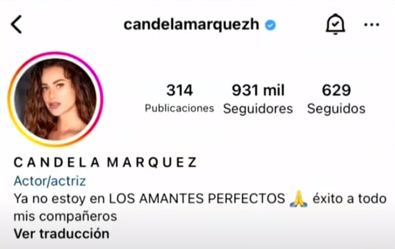Candela Márquez anuncia que ya no está en "Los Amantes Perfectos".