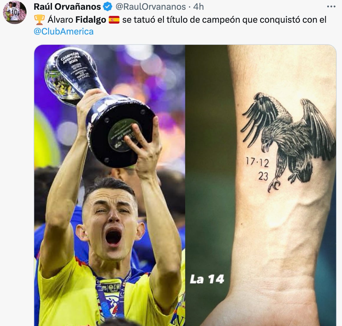 Álvaro Fidalgo se tatúa La 14 del Club América