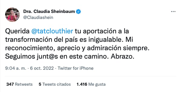 Claudia Sheinbaum manda mensaje a Tatiana Clouthier tras su renuncia