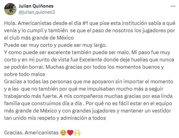 Comunicado de Julián Quiñones