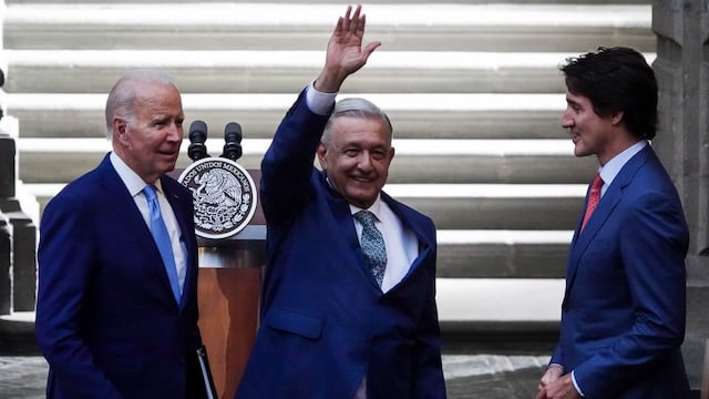 Joe Biden, Andrés Manuel López Obrador y Justin Trudeau tras la conferencia de prensa tras la celebración de la décima Cumbre de Líderes de América del Norte.