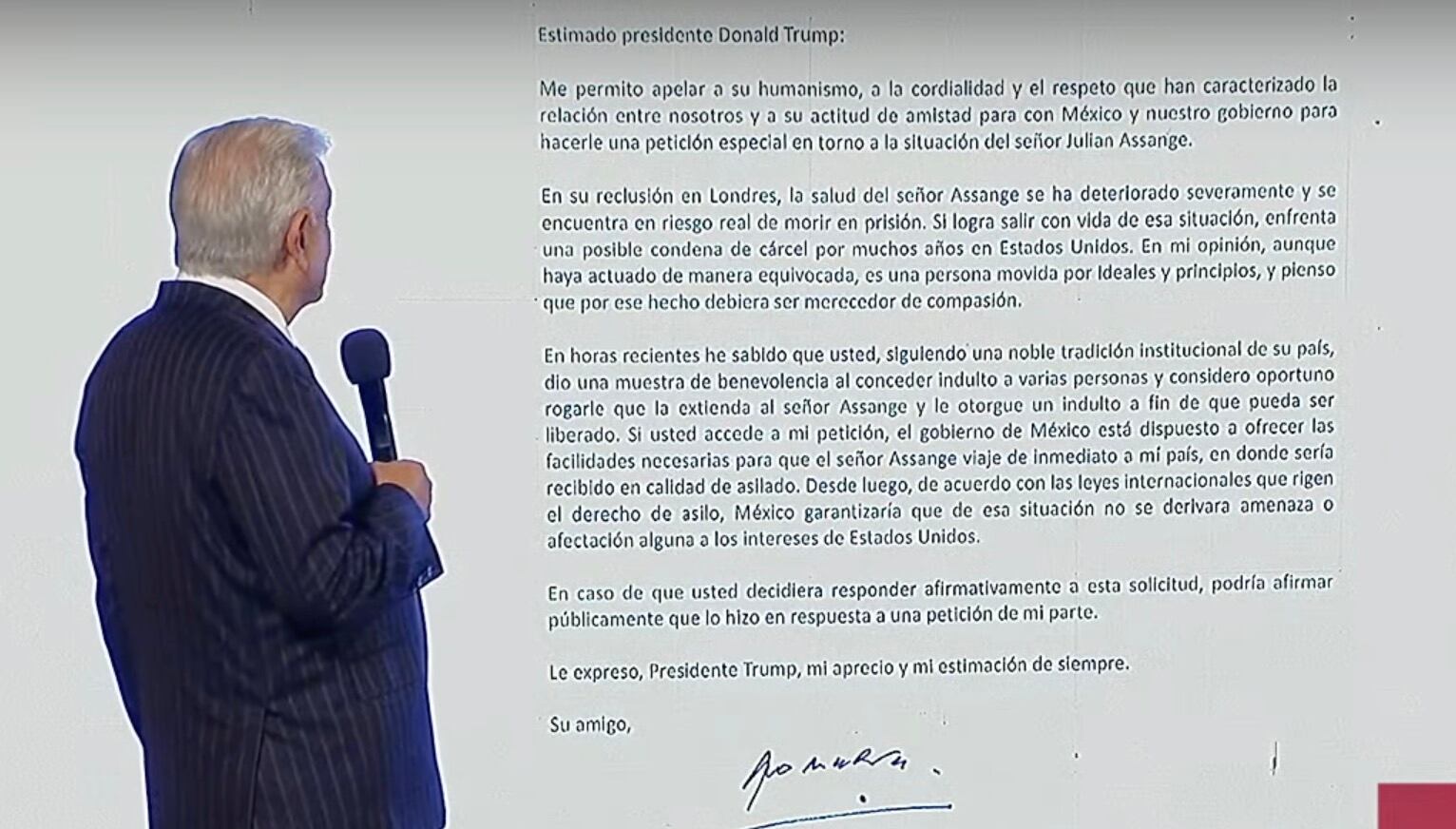 Carta de AMLO a Donald Trump para pedir indulto a Julian Assange