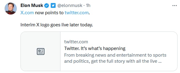 Elon Musk sobre la fusión de X.com y Twitter