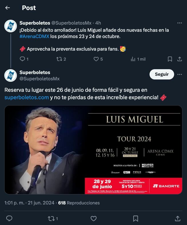 Dos nuevas fechas de concierto para Luis Miguel
