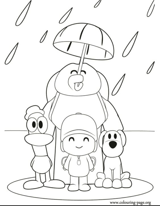 Dibujos de Pocoyó en la lluvia para colorear