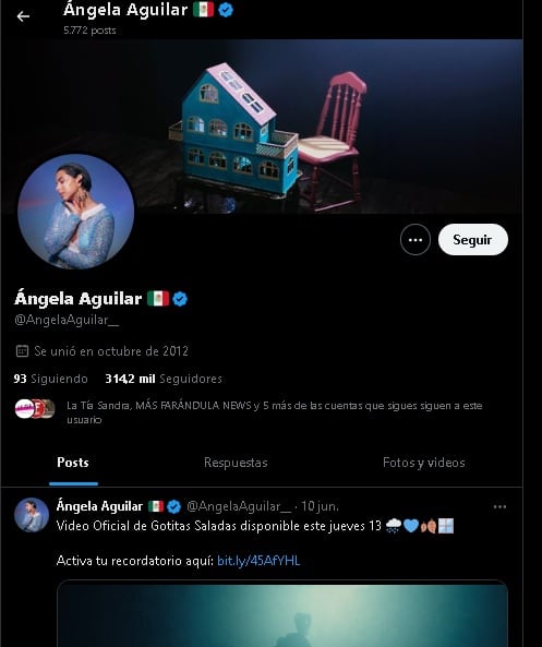 Cuenta oficial de Twitter de Ángela Aguilar.