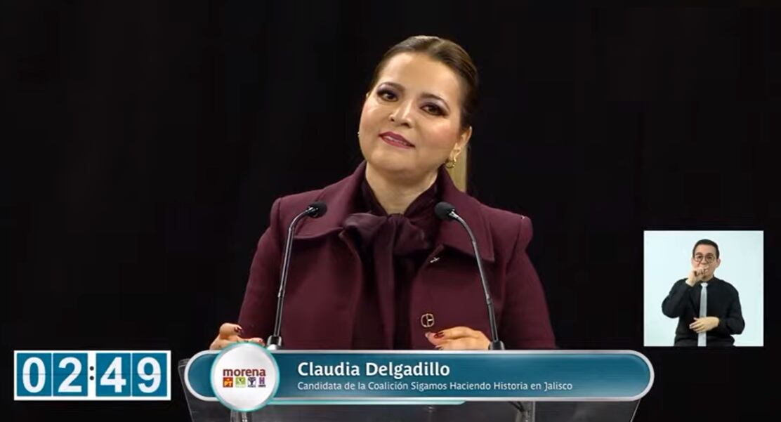 Claudia Delgadillo en el Primer debate por la gubernatura de Jalisco para las elecciones 2024