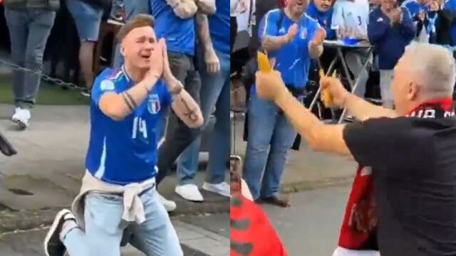 Fans de Albania rompen espagueti frente a italianos
