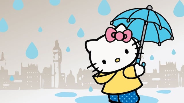 Los dibujos de Hello Kitty bajo la lluvia