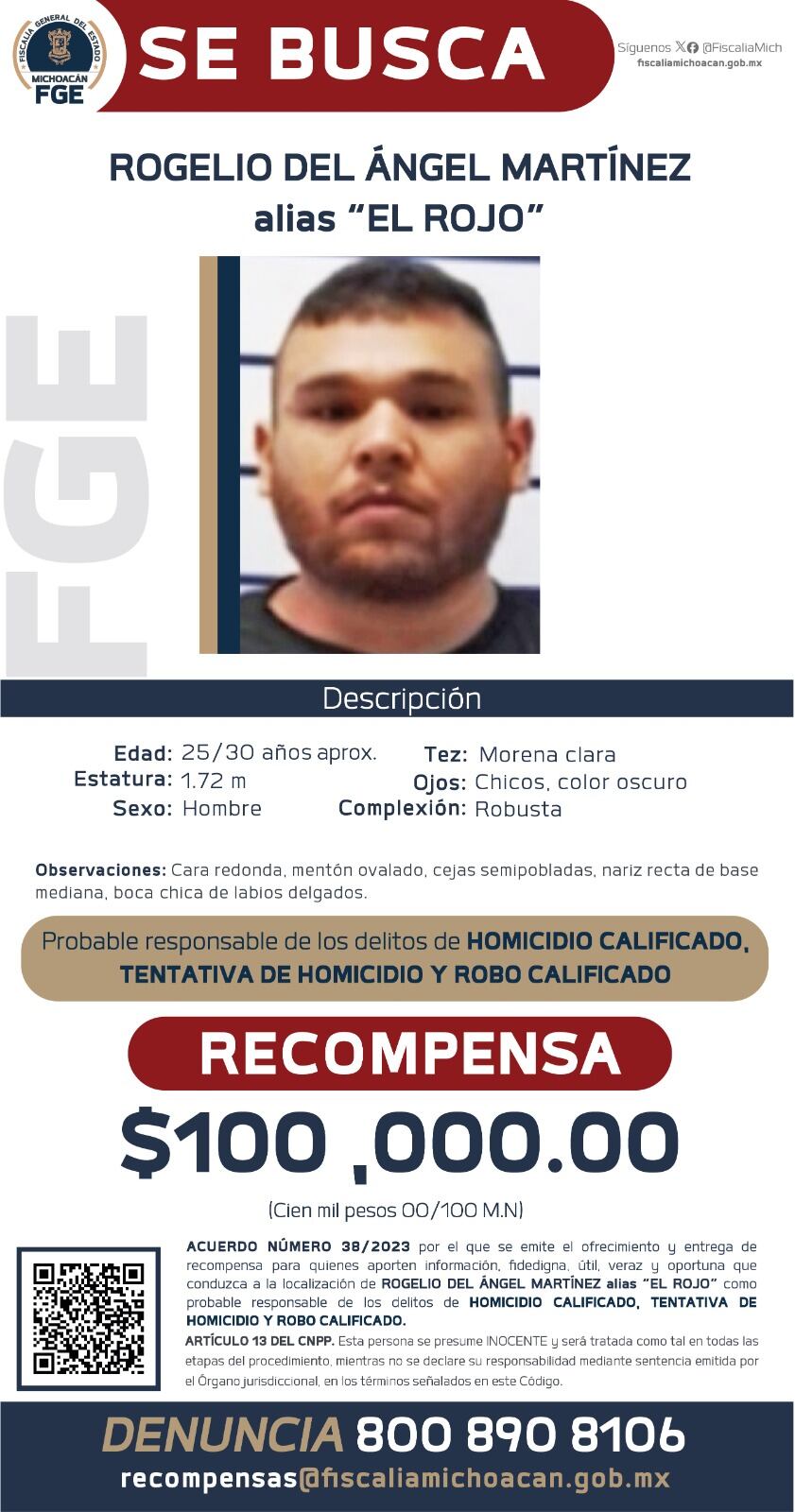 Fiscalía de Michoacán ofrece recompensa de 100 mil pesos para localizar a involucrados en el asesinato de Hipólito Mora