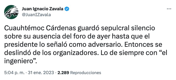 Juan Ignacio Zavala critica a Cuauhtémoc Cárdenas