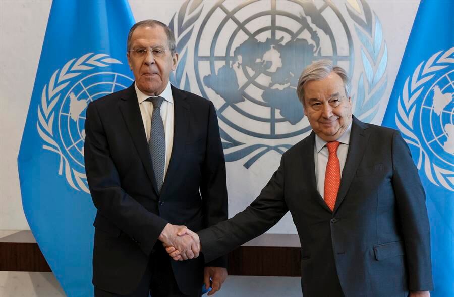 Serguéi Lavrov, embajador ruso y António Guterres, secretario general de la ONU