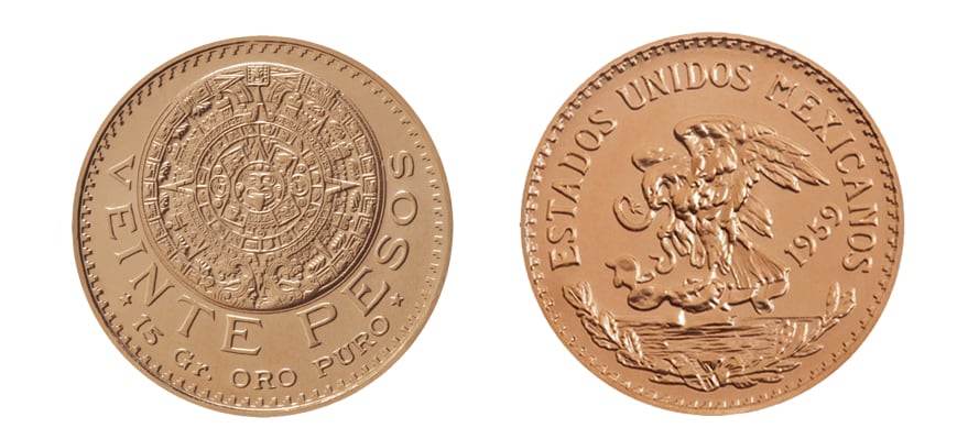 Esta moneda de 20 pesos está fabricada en oro puro
