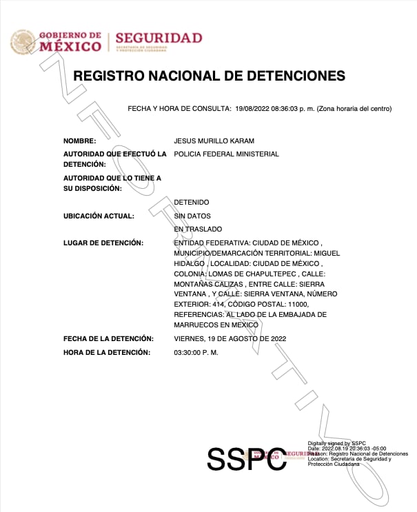 Jesús Murillo Karam aparece en Registro Nacional de Detenciones