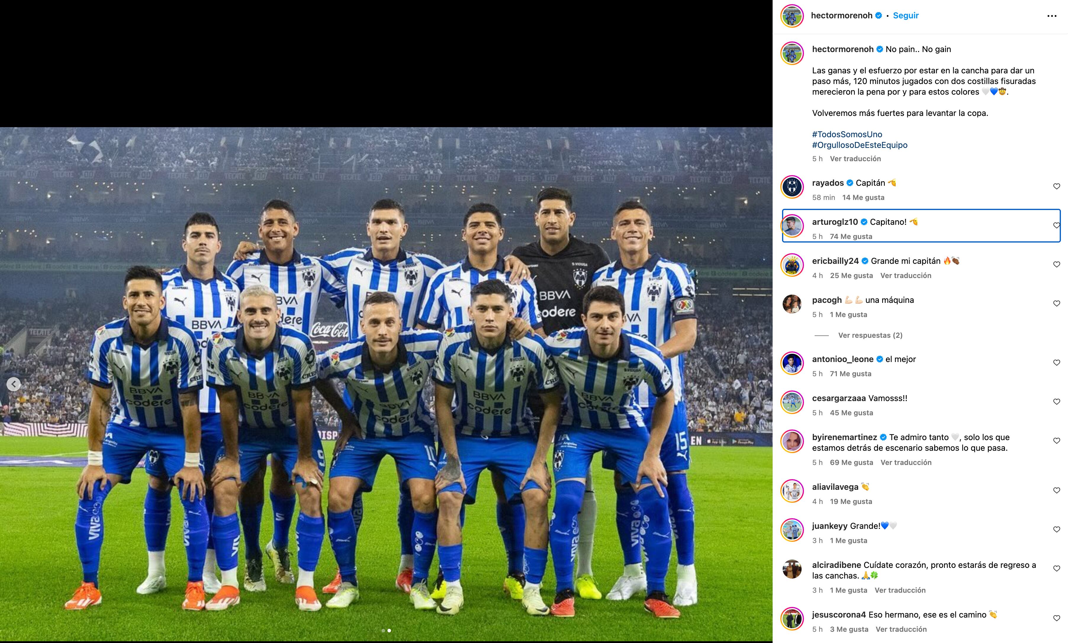 Post de Héctor Moreno tras la victoria