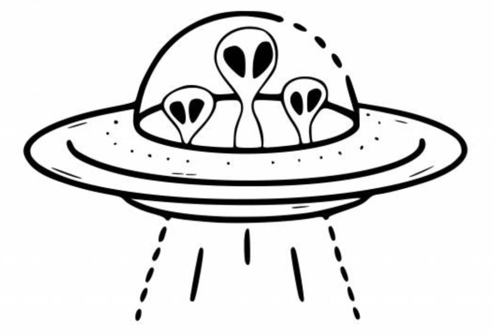 Dibujo de OVNI para colorear con extraterrestres normales