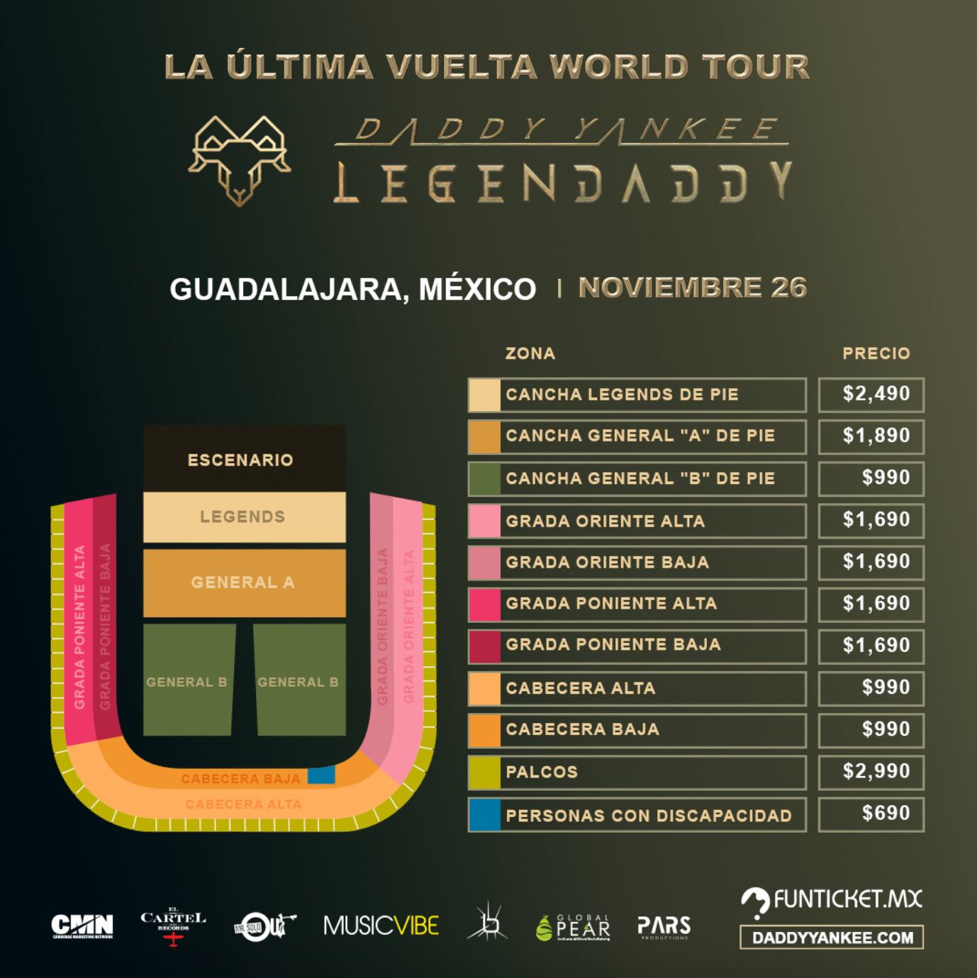 Precios Daddy Yankee en Guadalajara