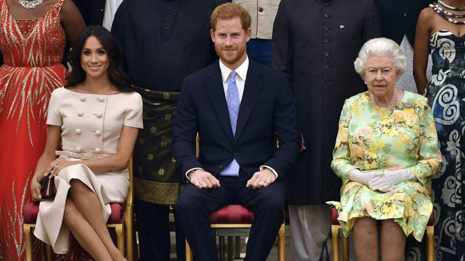 Principe Harry, Megan Markle y la reina Isabel II