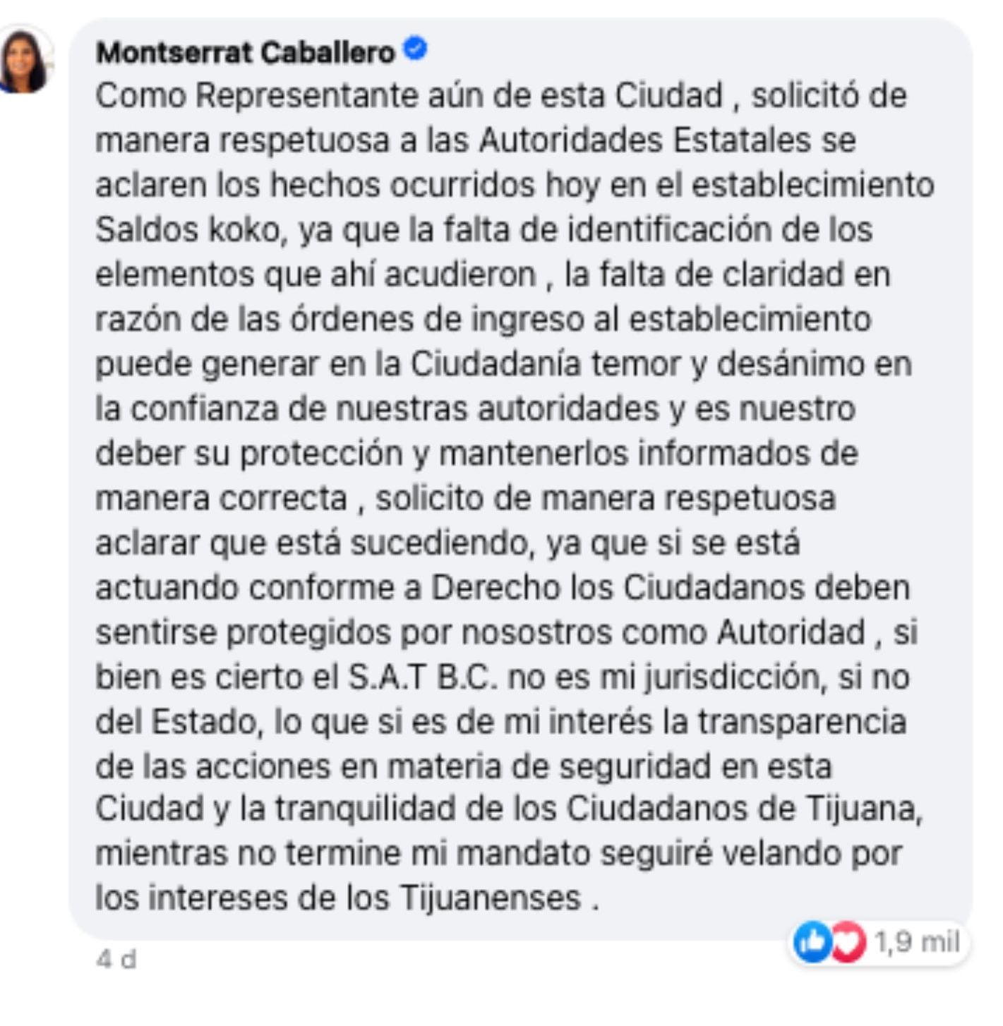 Montserrat Caballero, alcaldesa de Tijuana pide esclarecer decomiso del SAT a Saldos Koko