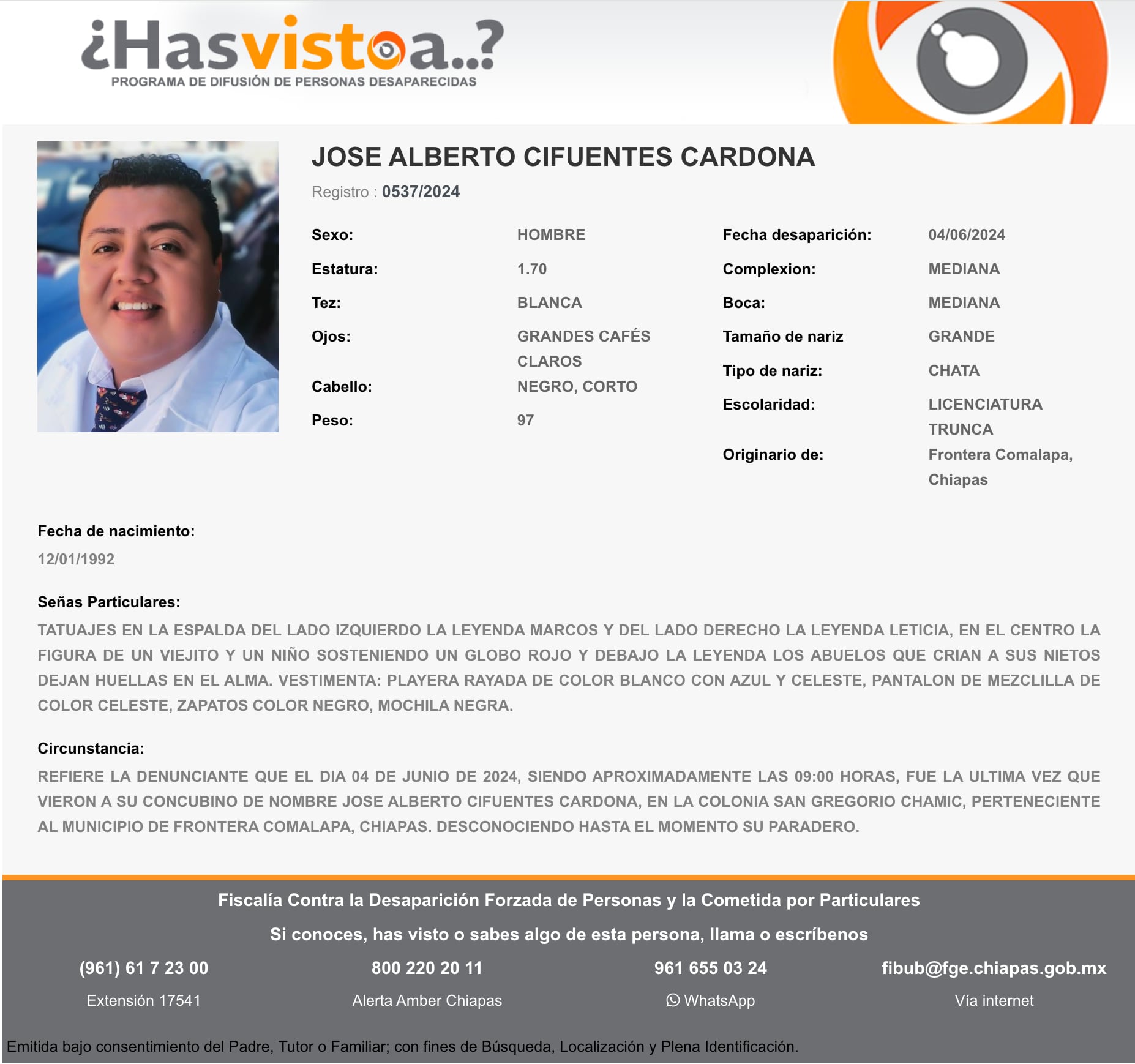 Ficha de búsqueda de José Alberto Cifuentes Cardona