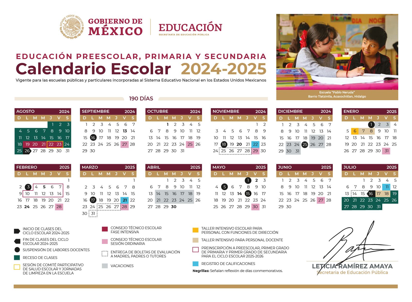 Calendario ciclo escolar 2024-2025 SEP para preescolar, primaria y secundaria