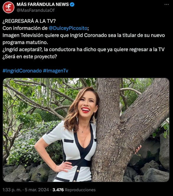Imagen Televisión quiere que Ingrid Coronado se una a su plantilla de conductores