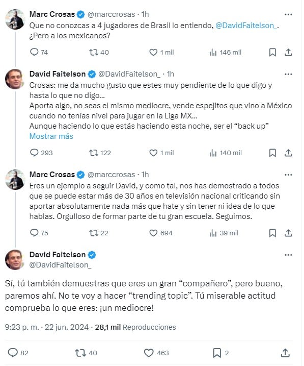 Tweets de Marc Crosas y David Faitelson