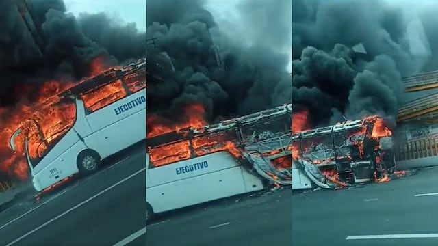 Incendio de camión de pasajeros en autopista México-Puebla hoy