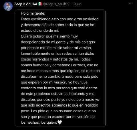 Comunicado falso que mandó Ángela Aguilar.