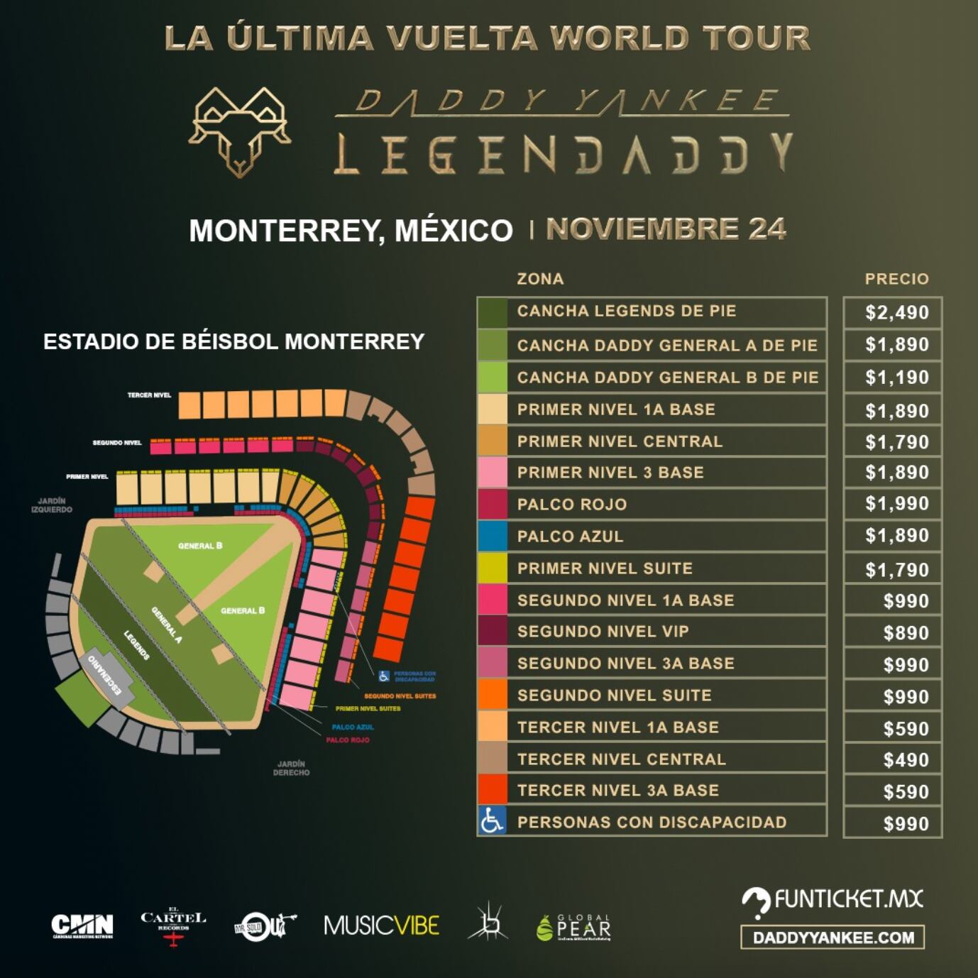 Precios Daddy Yankee en Monterrey