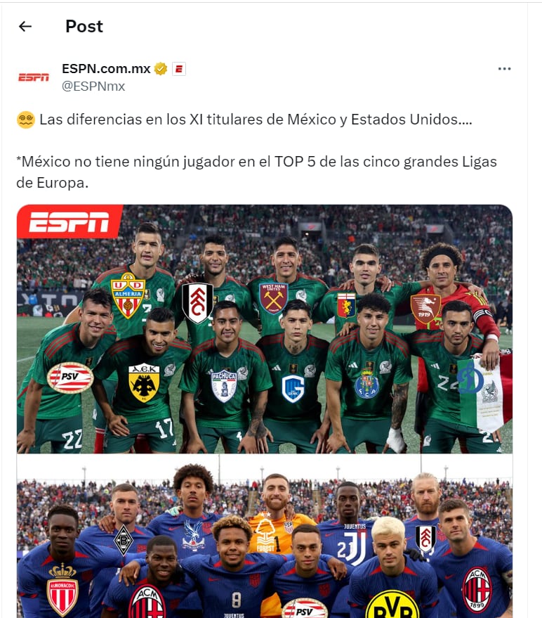 Jugadores de México vs Jugadores de Estados Unidos