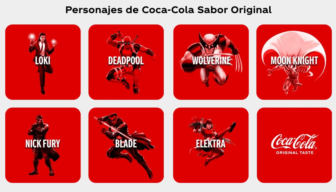 Los personajes de Marvel en la promoción de Coca Cola en la colección virtual