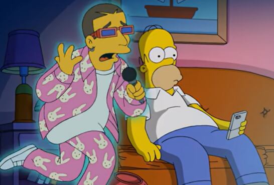 Bad Bunny y Homero Simpson en el video "Te deseo lo mejor"
