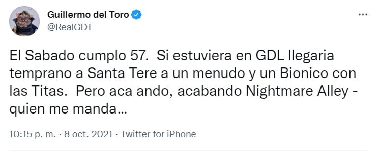 Guillermo del Toro tuitea sobre su cumpleaños