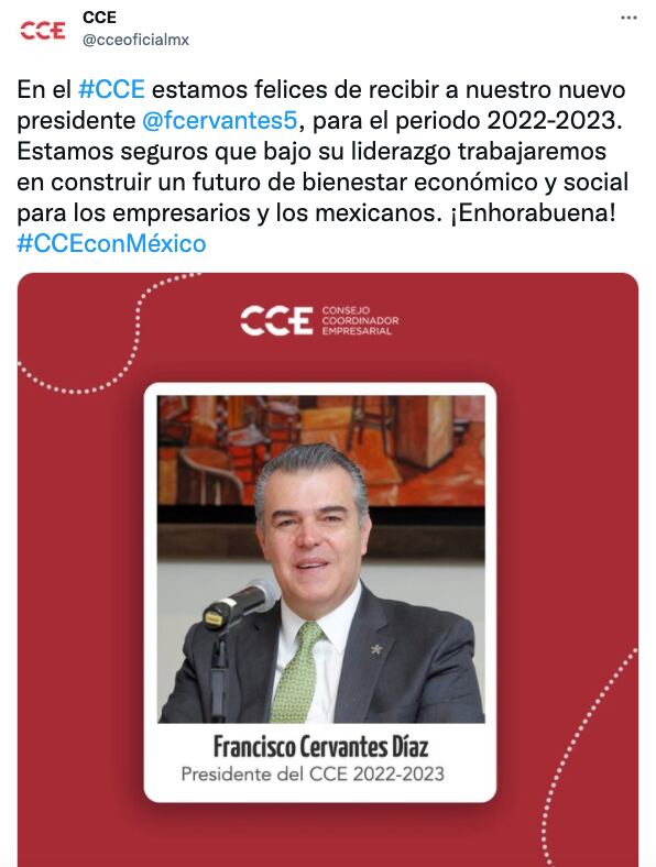 CCE informa la designación de Francisco Cervantes Díaz
