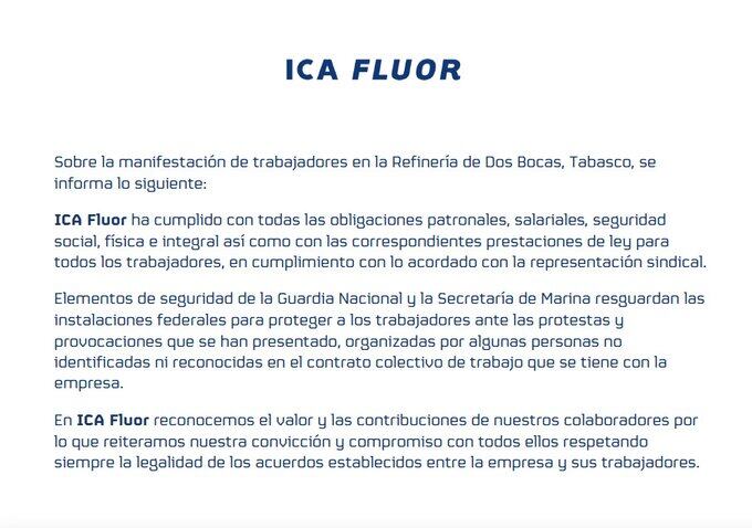 ICA Fluor. Comunicado del 13 de octubre del 2021