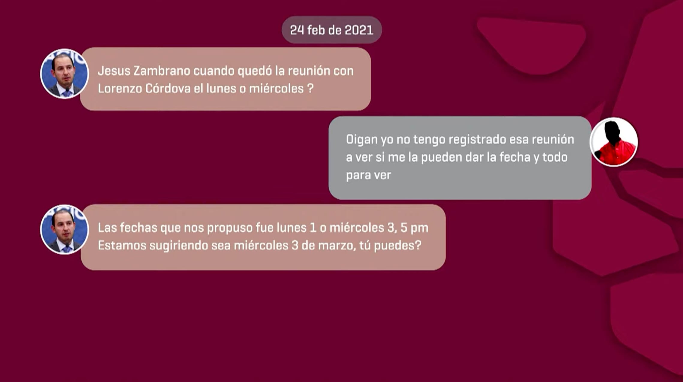 Chat exhibido en el Martes del Jaguar del 6 de diciembre entre Marko Cortés, Alejandro Moreno y Jesús Zambrano