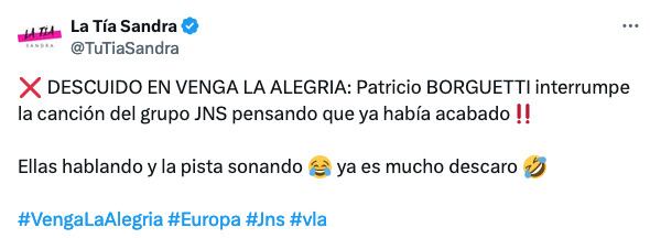 Evidencian el error de Patricio Borghetti en Venga La Alegría con el playback de las JNS.