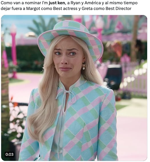 Memes reclaman a los Oscar 2024 por no nominar a Margot Robbie por Barbie