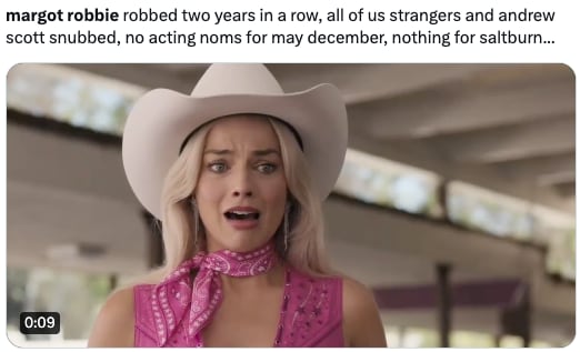 Memes reclaman a los Oscar 2024 por no nominar a Margot Robbie por Barbie
